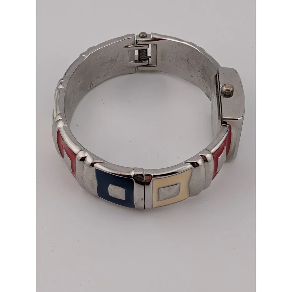 Alex L Watch Women 19mm Case Red White And Blue‎ Enamel Bangle- New Battery
